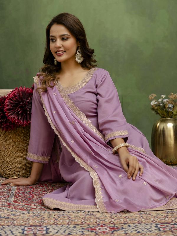 VP 9712 L Stylish Anarkali Kurta Set Ready to Wear Soft Silk Fabric with Embroidered Dupatta Tailored Fit